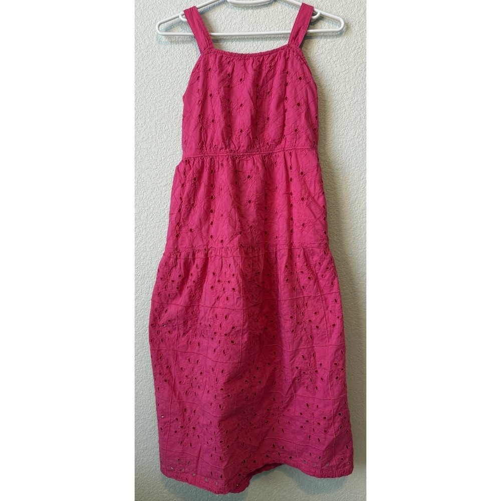 Abercrombie Kids Eyelet Midi Dress Girls Size 11/12 Hot Pink Sleeveless